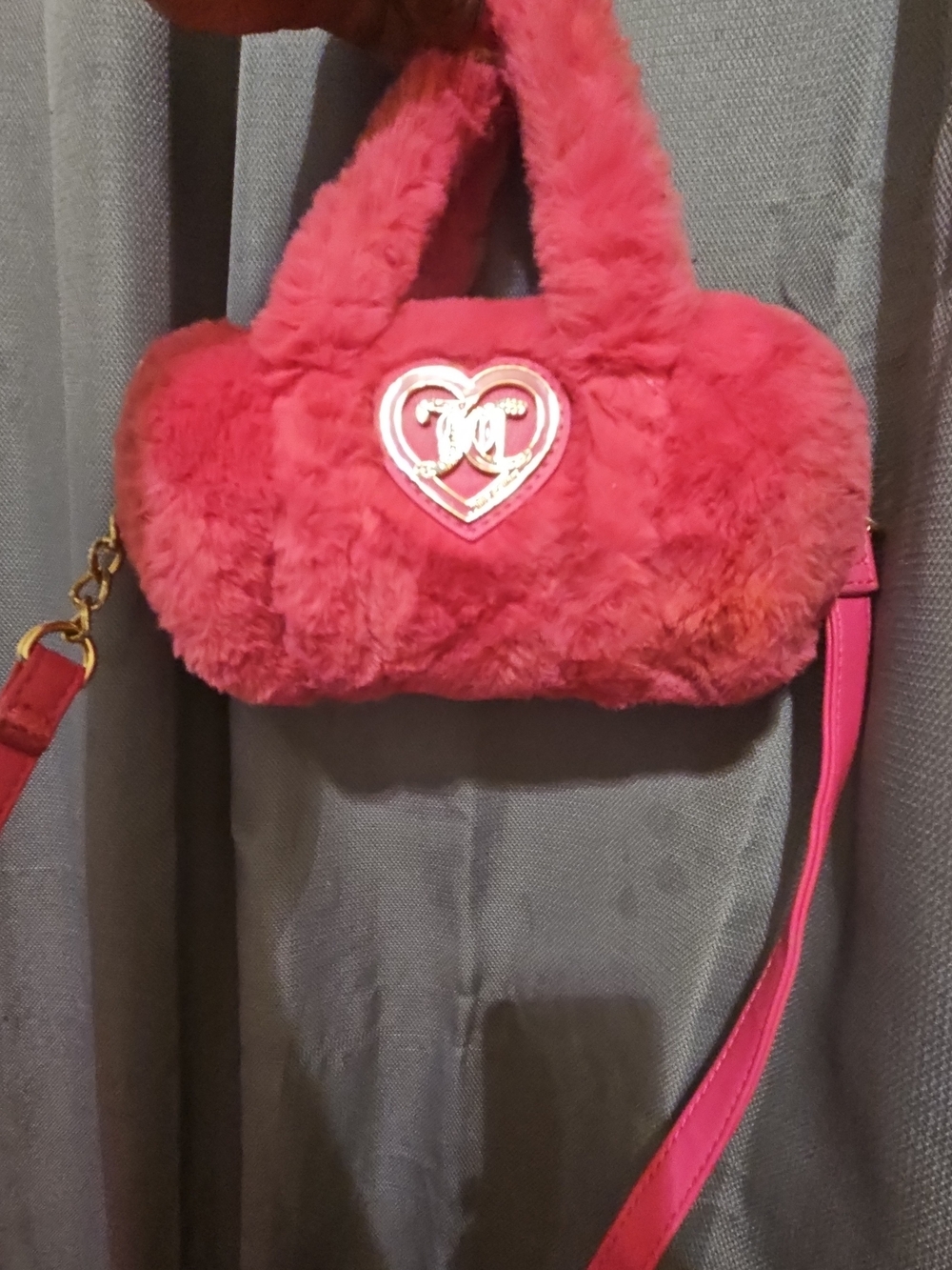 Juicy Couture Pink Faux Fur Heart Logo Shoulder Bag